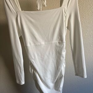 SHEIN White Square Neck Long Sleeve Blouse